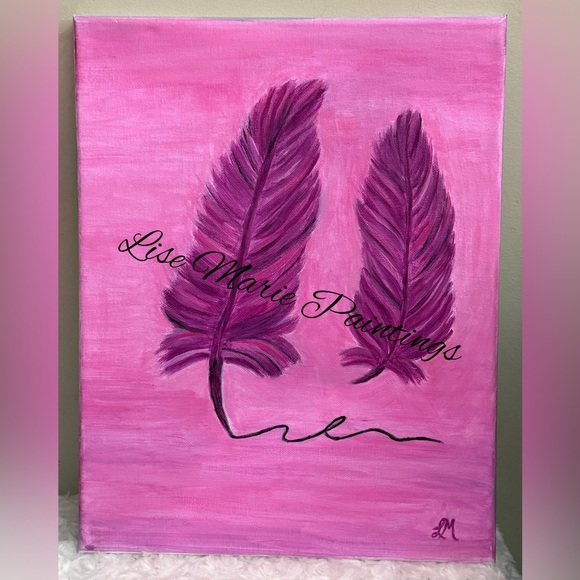 Pink and Purple Feather Acrylic Painting Original by Artist - Picture 1 of 1